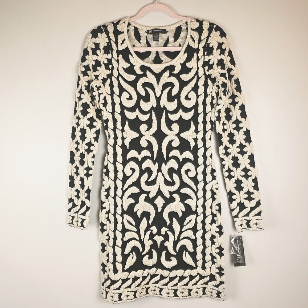INC International Concepts Sweater Dress Black Gold Small Long Sleeves.E85‎